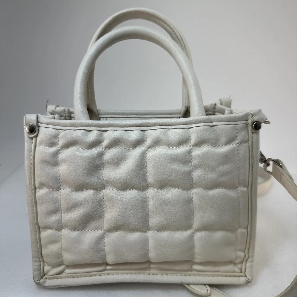 Steve Madden White Quilted Top Handle Crossbody Satchel Purse Shoulder Bag